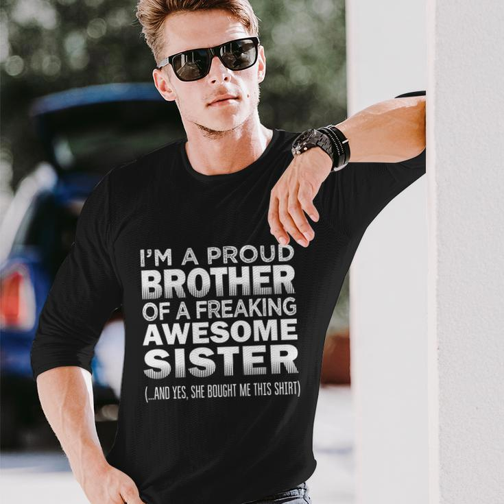 Proud Brother Of Awesome Sister Brother Long Sleeve T-Shirt Gifts for Him