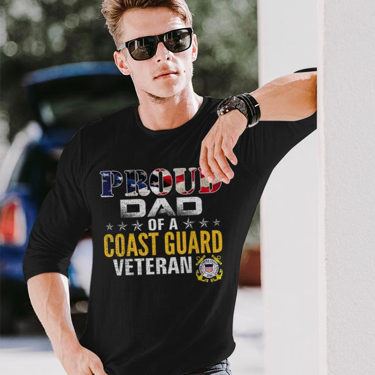 Proud Dad Of A Coast Guard Veteran American Flag Military Long Sleeve T-Shirt Gifts for Him