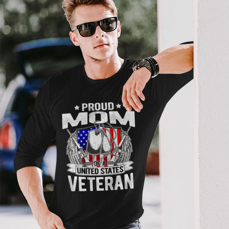 Proud Mom Of A Us Veteran - Dog Tags Military Mother Gift Men Women Long Sleeve T-shirt Graphic Print Unisex Gifts for Him
