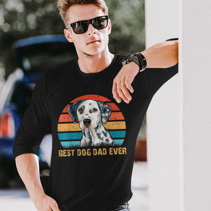 Quote Best Dog Dad Ever Vintage Dalmatian Lover Long Sleeve T-Shirt Gifts for Him