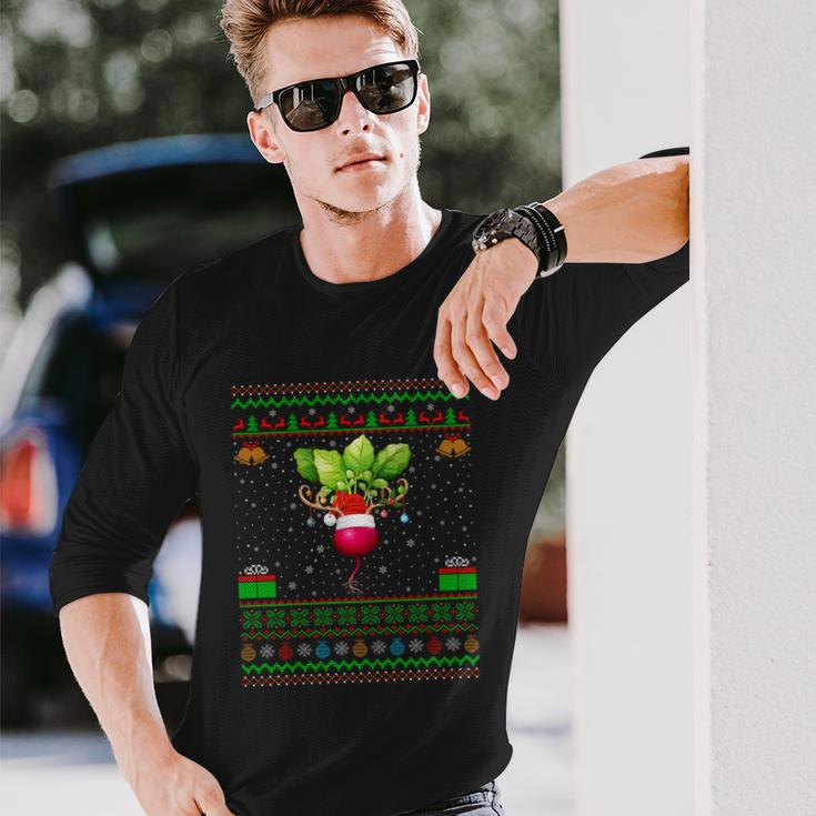 Radishes Lover Xmas Lighting Santa Ugly Radishes Christmas Long Sleeve T-Shirt Gifts for Him