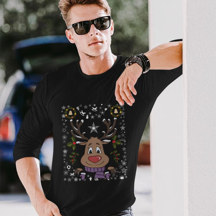 Reindeer Xmas Deer Snowflakes Ugly Christmas Long Sleeve T-Shirt Gifts for Him