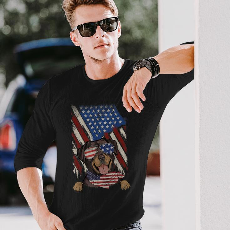 Retro American Flag Rottweiler Dad Mom Dog Lover 4Th Of July Men Women Long Sleeve T-shirt Graphic Print Unisex Gifts for Him