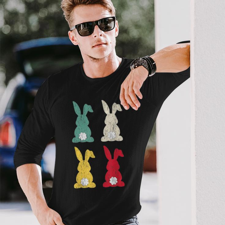 Retro Easter Bunny Vintage Colorful Rabbit Cute Happy Easter Long Sleeve T-Shirt Gifts for Him