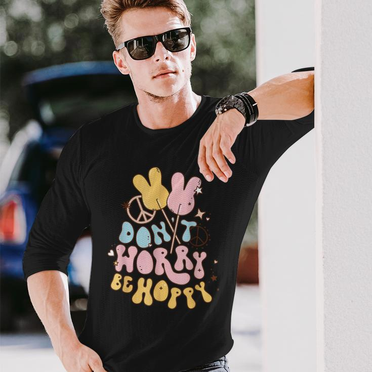 Retro Groovy Easter Bunny Happy Easter Dont Worry Be Hoppy Long Sleeve T-Shirt T-Shirt Gifts for Him