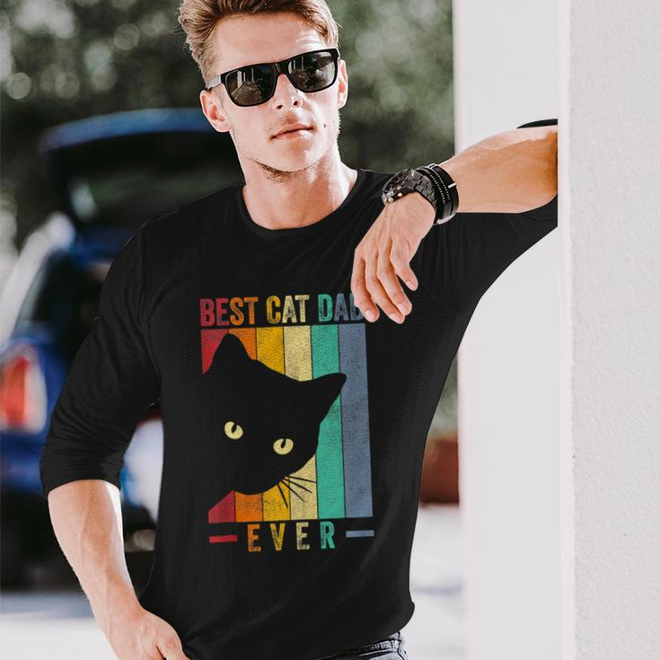 Retro Vintage Best Cat Dad Ever Cat Daddy Fathers Day Long Sleeve T-Shirt Gifts for Him