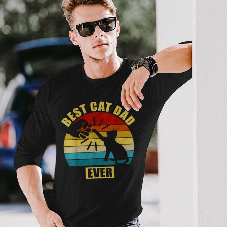 Retro Vintage Best Cat Dad Ever Fist Bump Long Sleeve T-Shirt T-Shirt Gifts for Him