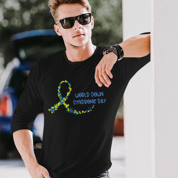 Ribbon World Down Syndrome Day V2 Long Sleeve T-Shirt T-Shirt Gifts for Him