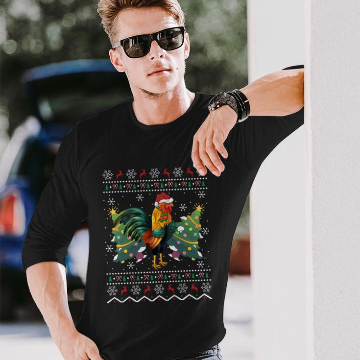 Rooster Lover Xmas Ugly Rooster Christmas Great Long Sleeve T-Shirt Gifts for Him