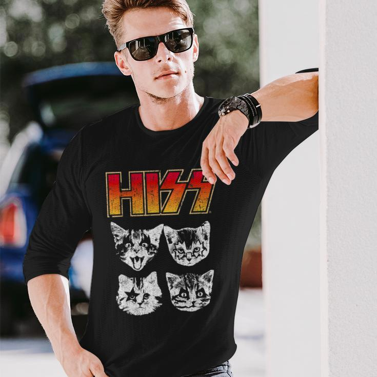 Hiss Cat Cats Kittens Rock Music Cat Lover Hiss Long Sleeve T-Shirt Gifts for Him