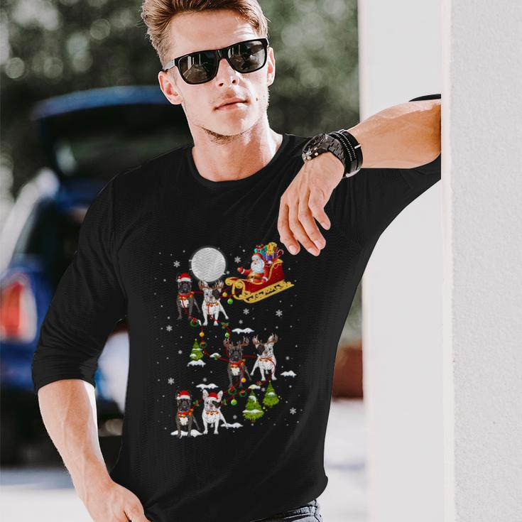 Santa Riding Sleigh French Bulldog Christmas Reindeer Long Sleeve T-Shirt Gifts for Him