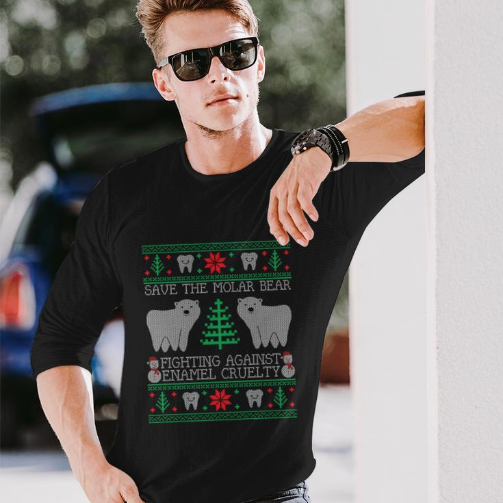 Save The Molar Bear Dental Dentist Ugly Christmas Sweaters Long Sleeve T-Shirt Gifts for Him