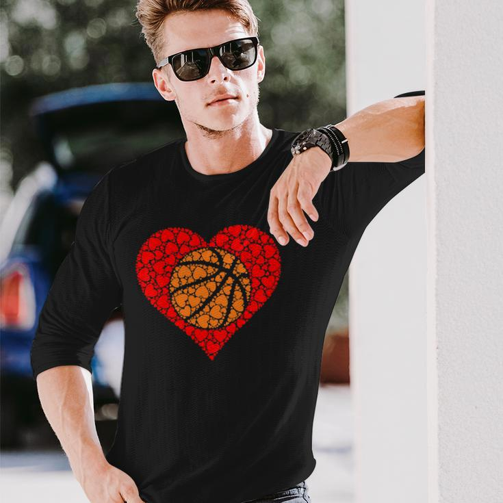 Sports Basketball Ball Red Love Shaped Heart Valentines Day Long Sleeve T-Shirt T-Shirt Gifts for Him