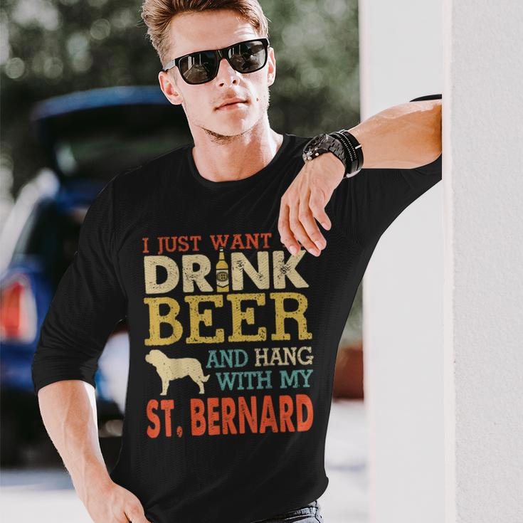 St Bernard Dad Drink Beer Hang With Dog Men Vintage Long Sleeve T-Shirt Gifts for Him