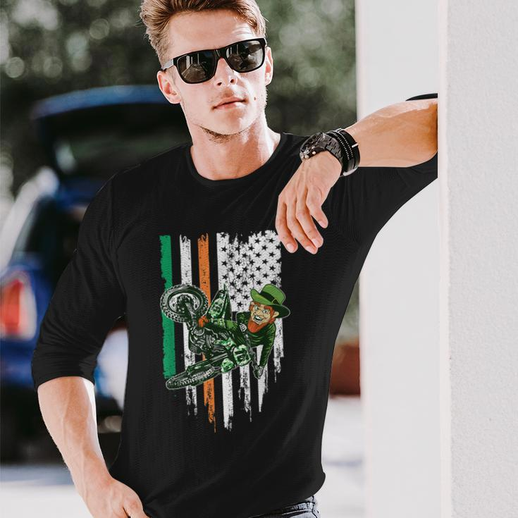 St Patricks Day Motocross Mx Irish Leprechaun Dirt Bike Long Sleeve T-Shirt Gifts for Him