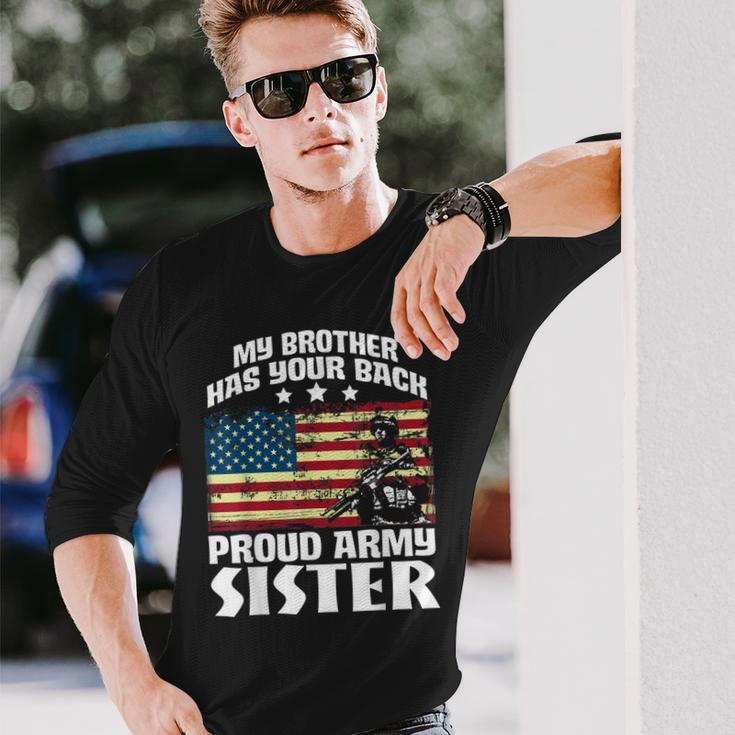 Stars Flag My Brother Has Your Back Proud Army Sister Men Women Long Sleeve T-shirt Graphic Print Unisex Gifts for Him