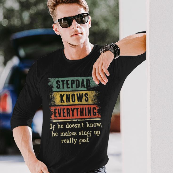 Stepdad Knows Everything Grandpa Fathers Day Long Sleeve T-Shirt Gifts for Him