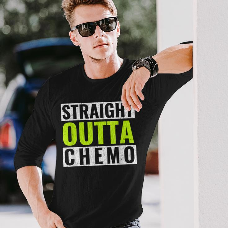 Straight Outta Chemo Lime Green Lymphoma Cancer Men Women Long Sleeve T-shirt Graphic Print Unisex Gifts for Him
