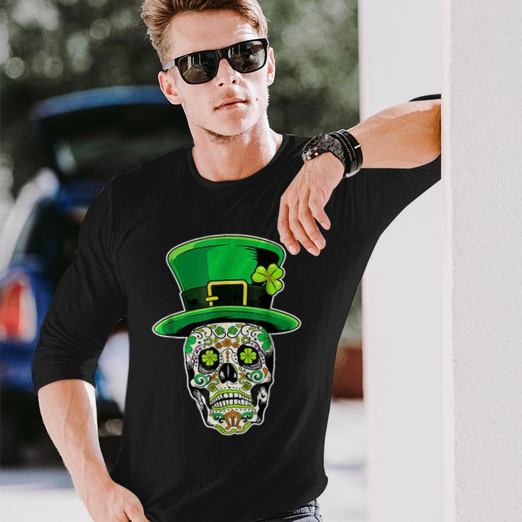 Sugar Skull Happy St Patricks Day Of Dead Long Sleeve T-Shirt Gifts for Him