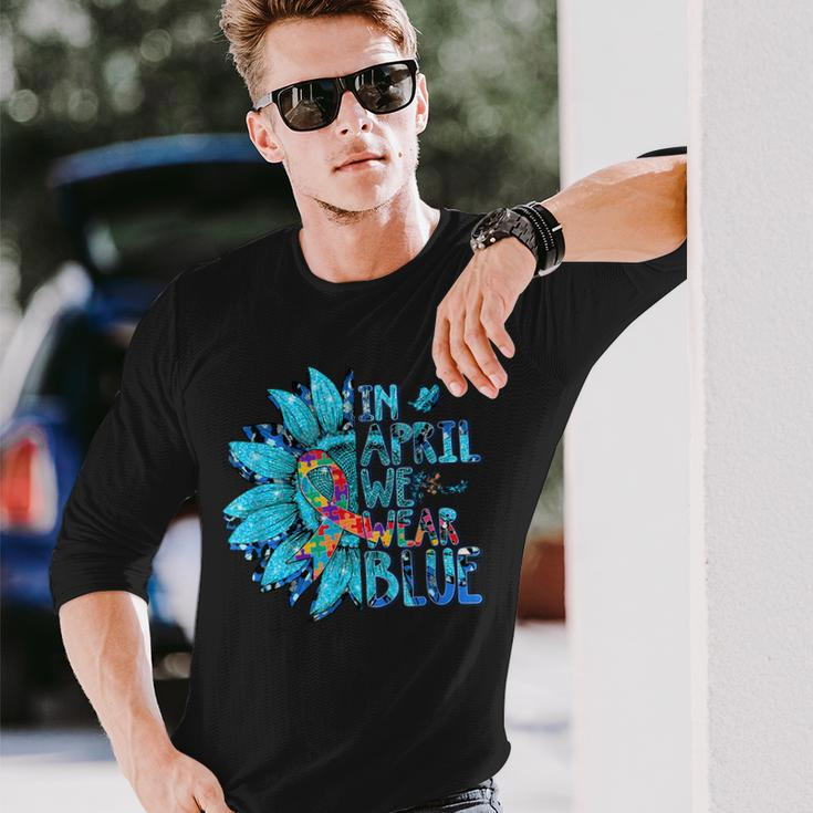 Sunflower Puzzle In April We Wear Blue Autism Awareness Long Sleeve T-Shirt T-Shirt Gifts for Him