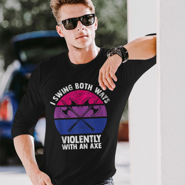 I Swing Both Ways Violently With An Axe Bisexual Lgbt Pride Long Sleeve T-Shirt Gifts for Him