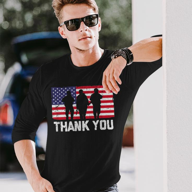 Thank You American Flag Military Heroes Veteran Day Design Men Women Long Sleeve T-shirt Graphic Print Unisex Gifts for Him