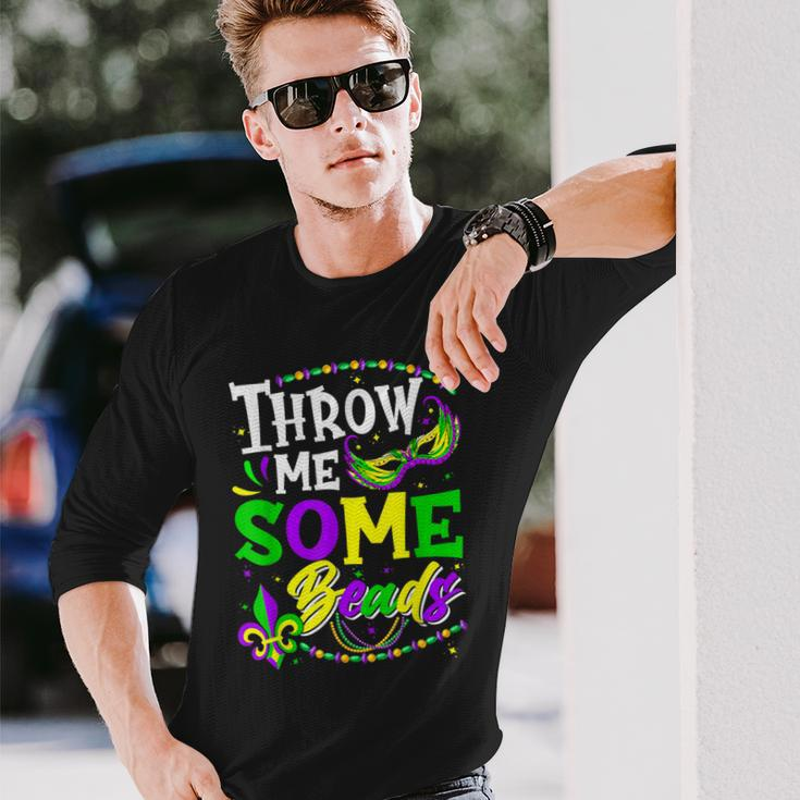 Throw Me Some Beads Ladies Mardi Gras Beads Long Sleeve T-Shirt Gifts for Him
