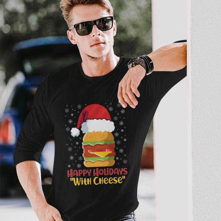 Ugly Christmas Sweater Burger Happy Holidays With Cheese V10 Long Sleeve T-Shirt Gifts for Him
