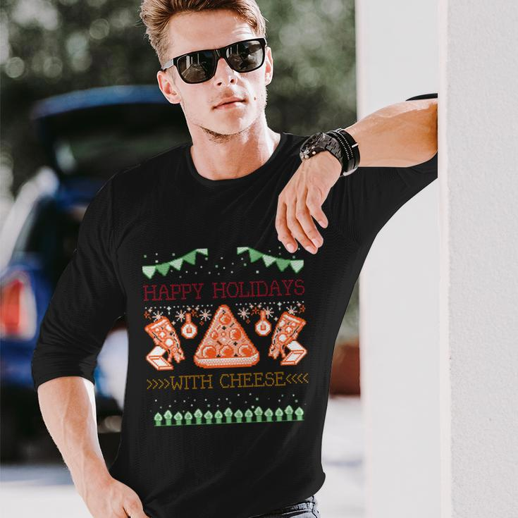 Ugly Christmas Sweater Burger Happy Holidays With Cheese V14 Long Sleeve T-Shirt Gifts for Him