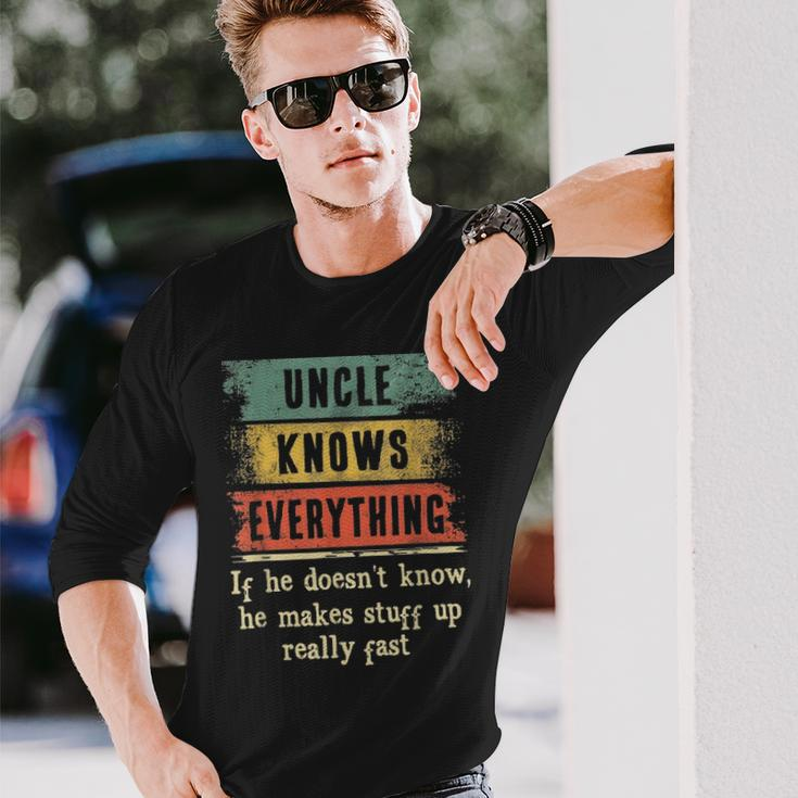 Uncle Knows Everything Grandpa Fathers Day Long Sleeve T-Shirt Gifts for Him