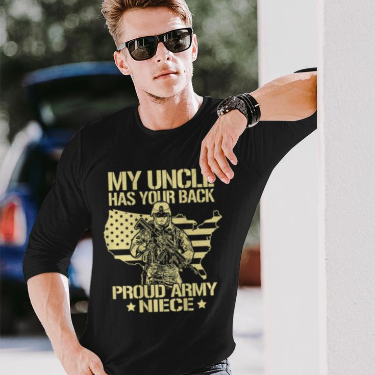 My Uncle Has Your Back Patriotic Proud Army Niece Long Sleeve T-Shirt Gifts for Him