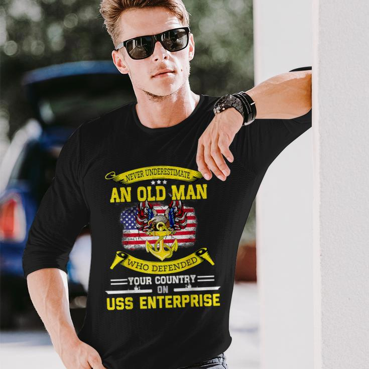 Never Underestimate Old Man Defended On Uss Aircraft Long Sleeve T-Shirt Gifts for Him