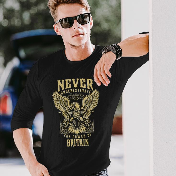 Never Underestimate The Power Of Britain Personalized Last Name Long Sleeve T-Shirt Gifts for Him