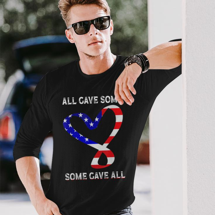 Usa Flag American Patriotic Heart Armed Forces Memorial Day Long Sleeve T-Shirt Gifts for Him