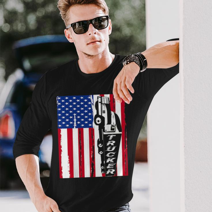 Usa Flag Truck Driver American Flag Trucker Long Sleeve T-Shirt Gifts for Him