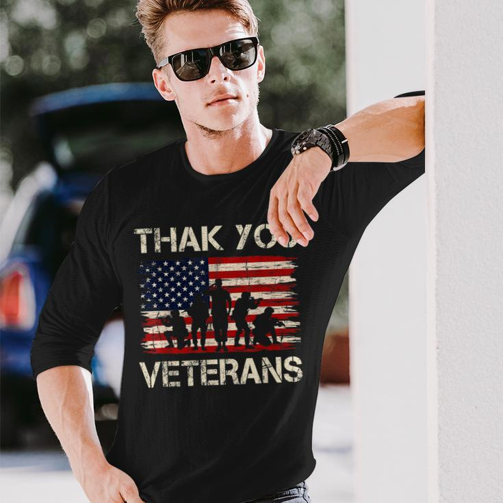 Veterans Day American Flag Thank You Veterans Proud Veteran Long Sleeve T-Shirt Gifts for Him