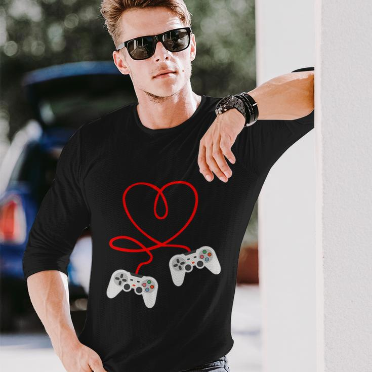 Video Gamer Valentines Day Tshirt With Controllers Heart Long Sleeve T-Shirt Gifts for Him