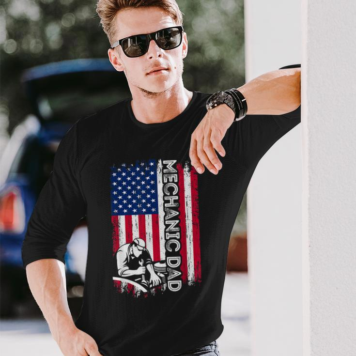 Vintage American Flag Mechanic Dad Daddy Men Long Sleeve T-Shirt Gifts for Him