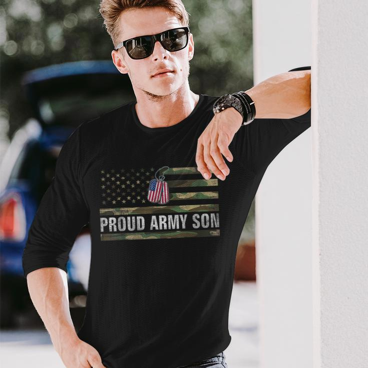 Vintage American Flag Proud Army Son Veteran Day Long Sleeve T-Shirt Gifts for Him