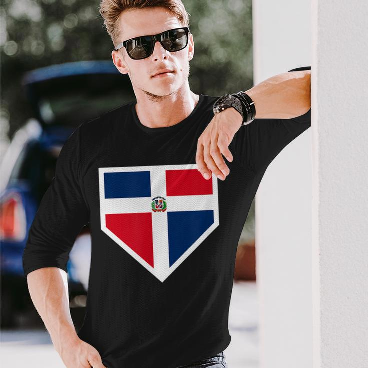 Vintage Baseball Home Plate With Dominican Republic Flag Long Sleeve T-Shirt Gifts for Him
