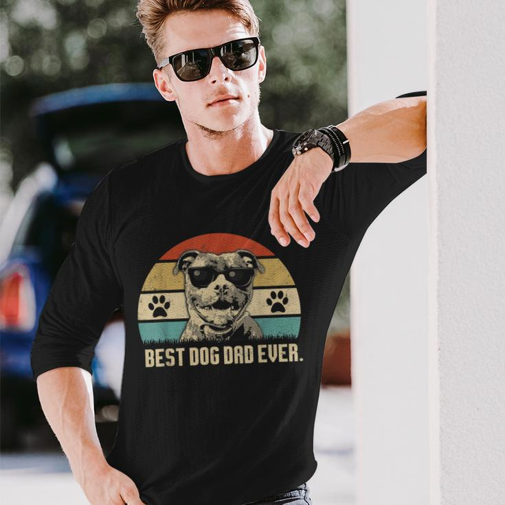 Vintage Best Pitbull Dog Dad Ever Fathers Day Long Sleeve T-Shirt Gifts for Him