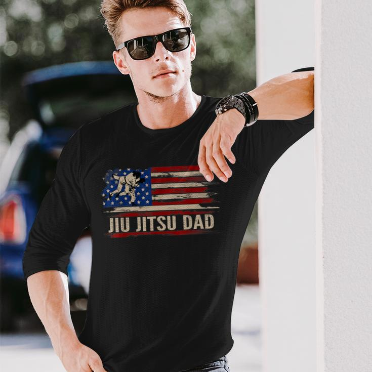 Vintage Bjj Jiu-Jitsu Dad American Usa Flag Sports Long Sleeve T-Shirt Gifts for Him