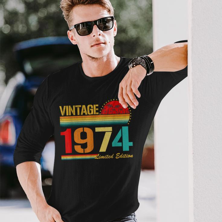Vintage Born In 1974 Birthday Year Party Wedding Anniversary Long Sleeve T-Shirt Gifts for Him