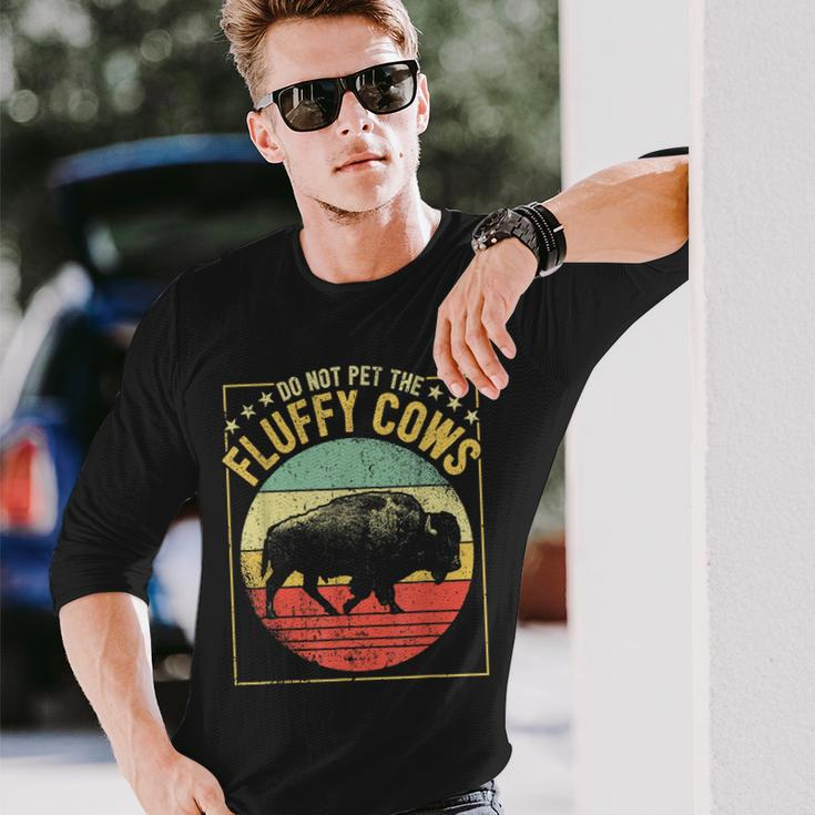 Vintage Buffalo Wild Animal I Do Not Pet Fluffy Cows I Bison Long Sleeve T-Shirt Gifts for Him