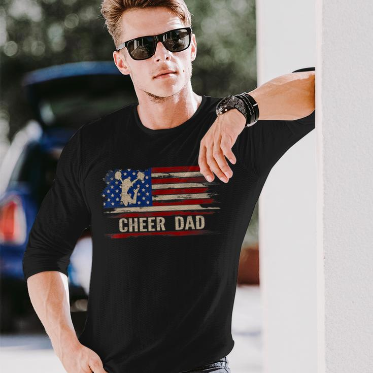 Vintage Cheer Dad American Usa Flag CheerleadingDance Long Sleeve T-Shirt Gifts for Him