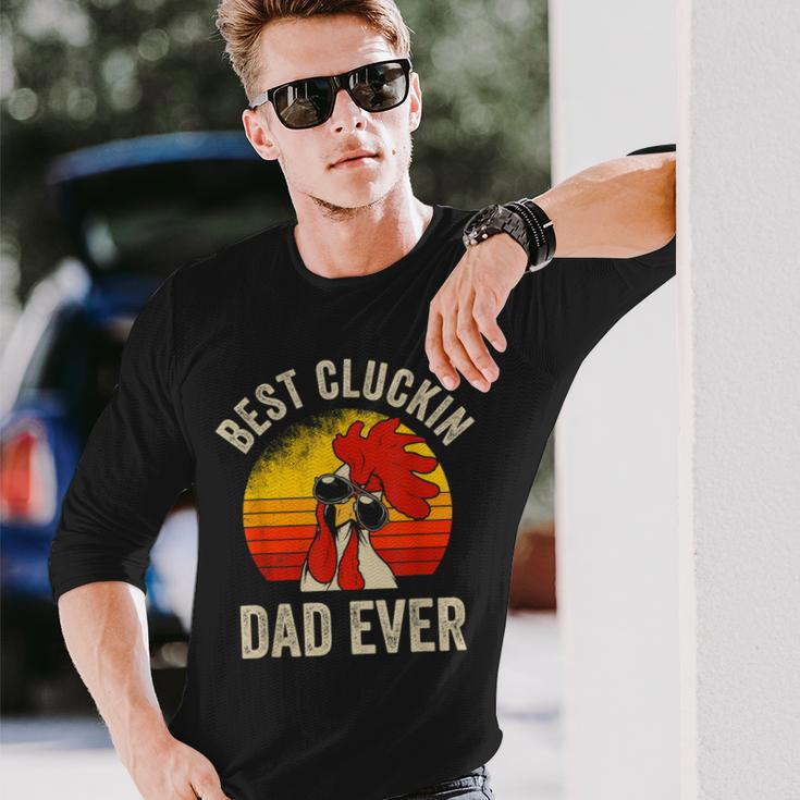 Vintage Chicken Dad Best Cluckin Dad Ever Proud Daddy Farmer Long Sleeve T-Shirt Gifts for Him