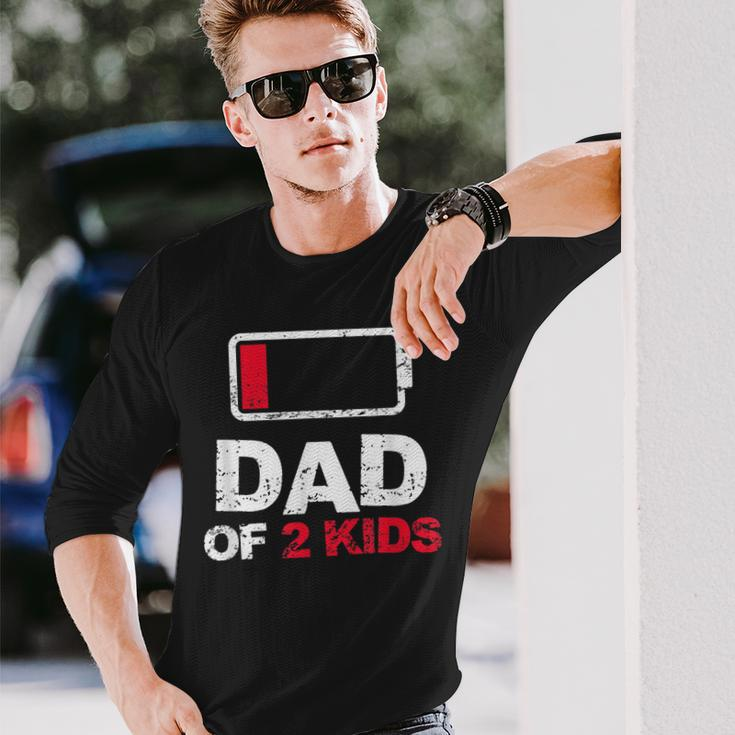 Vintage Dad Dad Of 2 Battery Low Fathers Day Long Sleeve T-Shirt Gifts for Him