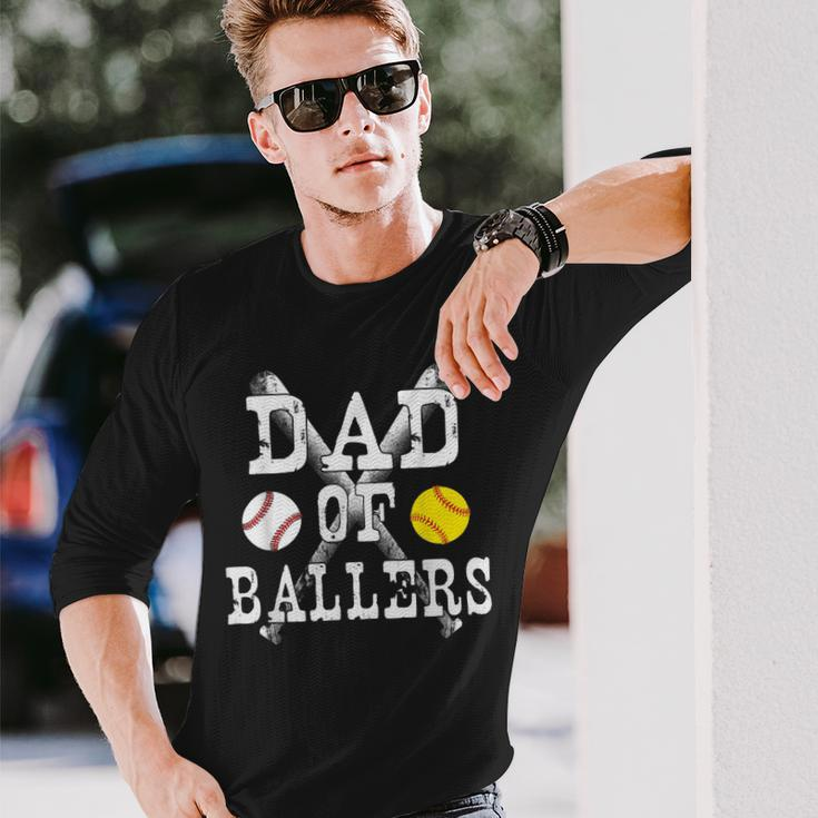 Vintage Dad Of Ballers Baseball Softball Lover Long Sleeve T-Shirt Gifts for Him