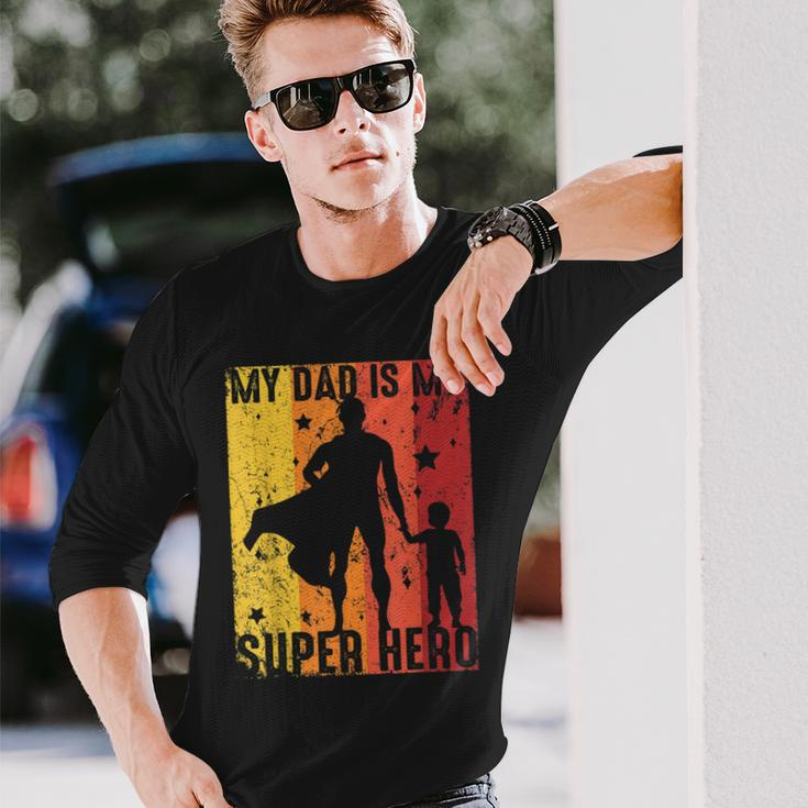 Vintage My Dad Is My Super Hero Retro Dad Superhero For Boys Long Sleeve T-Shirt Gifts for Him