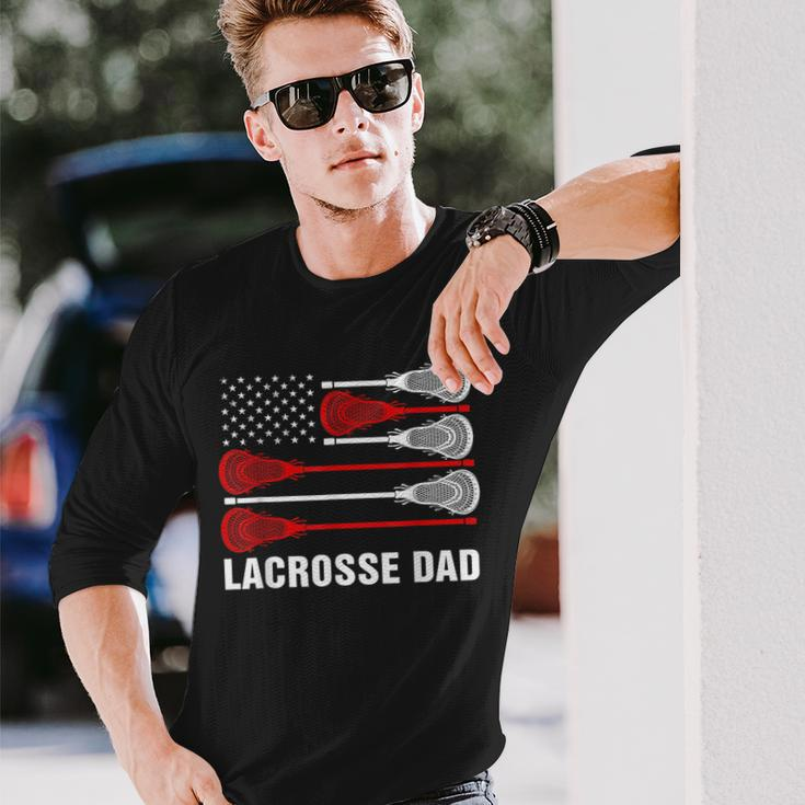 Vintage Lacrosse Dad Lax Dad Usa Flag Patriotic Long Sleeve T-Shirt Gifts for Him